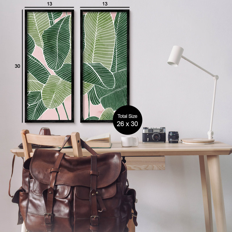 Ensemble de 2 estampes de jungle contemporaine encadrées par Ziwei Li, H 30 po x l 13 po x P 1,5 po