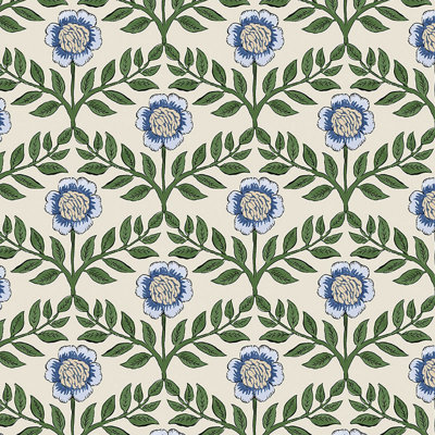 Joules Stately Floral Green/Blue Wallpaper