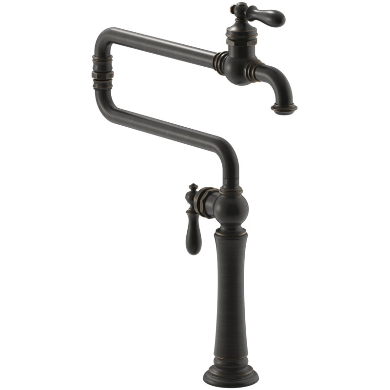 Artifacts Single-Hole Deck-Mount Pot Filler with Extended Spout, Oil-Rubbed Bronze