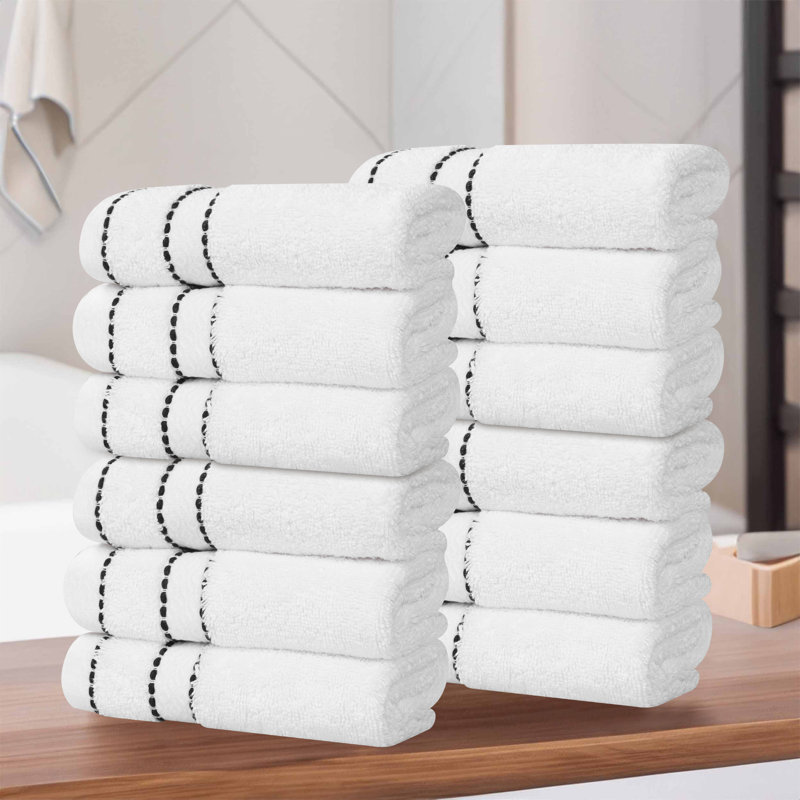 Fowlerville Egyptian Giza Cotton Wash Cloth, White/Black