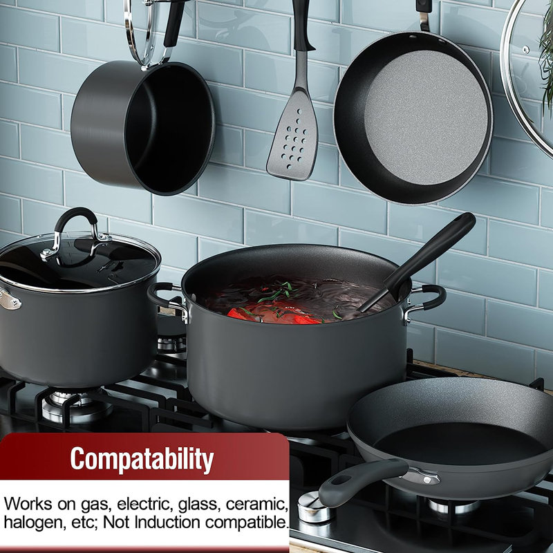 12-Piece Black Aluminum Nonstick Cookware Set with Glass Lids