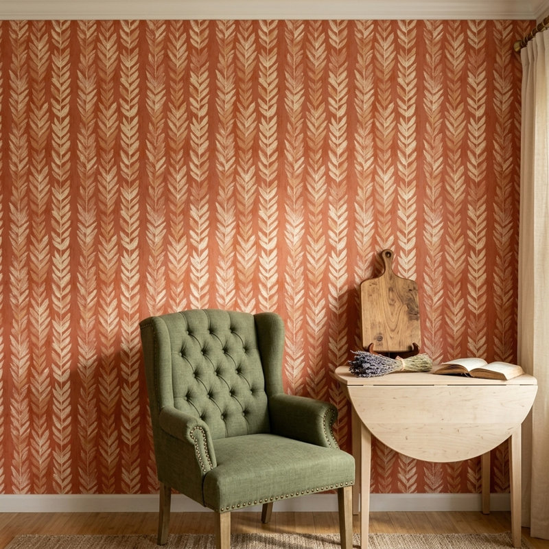 Papier peint botanique aux motifs répétitifs de tiges feuillues, Peler et coller