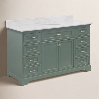 Ronnie 60" Single Bathroom Vanity Set with Sage Green Cabinet and Carrara Marble Countertop