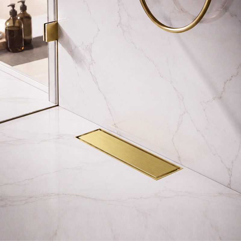 12" Linear Grid Shower Drain, Brushed Gold