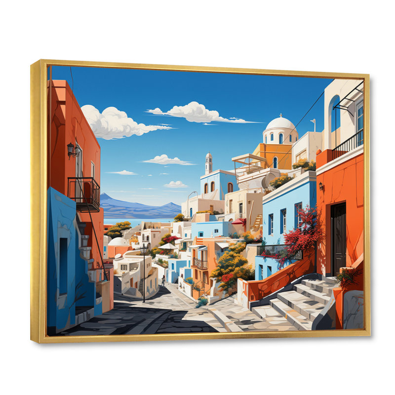«City Athens Popart III», reproduction sur toile, Cadre flottant doré, H 16 po x l 32 po x P 1 po
