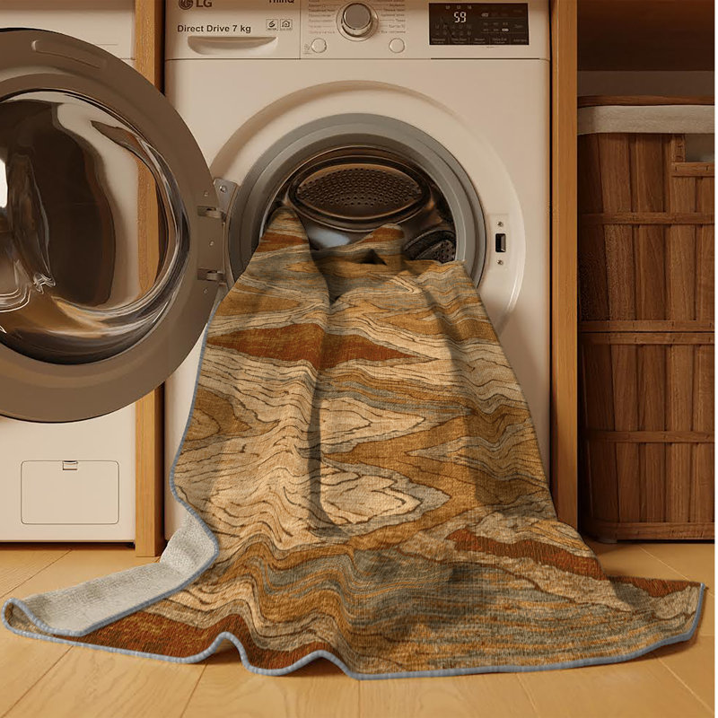 Tapis brun lavable à la machine, Rond 3 pi