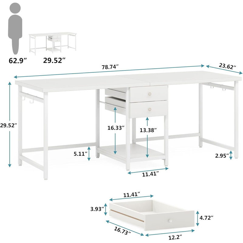 Dual Workstation (Not Include Stools), White/White