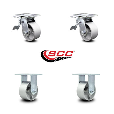 4 Inch Semi Steel Caster Set with Roller Bearing 2 Brakes 2 Rigid Service Caster