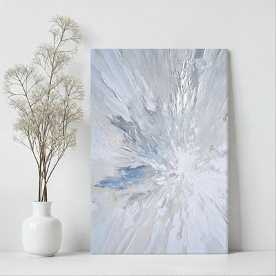 White & Blue Strokes Radiating Outward in Bright Burst of Motion Canvas Wall Art Print - Gallery Wrap Canvas with Solid Wood Inner Frame
