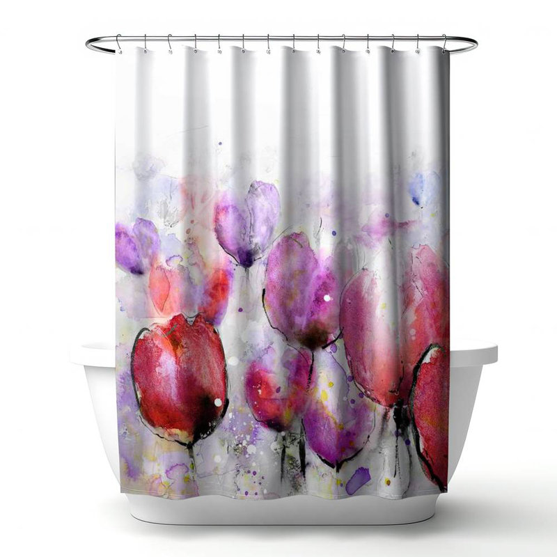 Floral – Polyester Shower Curtain, Dye Sublimation Print, 71" W × 74" L