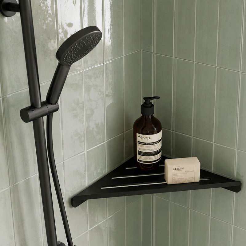 Tablette de douche Melvonia, Noir mat