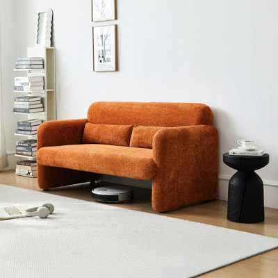 Tissu de velours orange 59 po, pour la chambre à coucher et le bureau, structure, mousse confortable, assemblage facile avec revêtement, chambre de bureau, bois d'eucalyptus massif, rembourrage en mousse, coussin de soutien