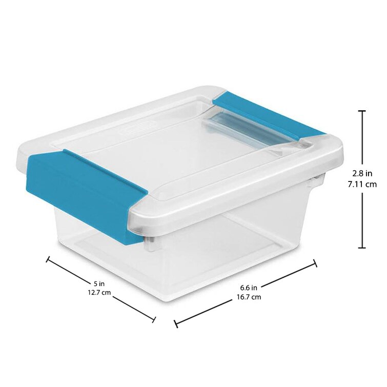 Sterilite Mini Clip Plastic Storage Box Clear w/ Blue Aquarium Latches (18 Pack)