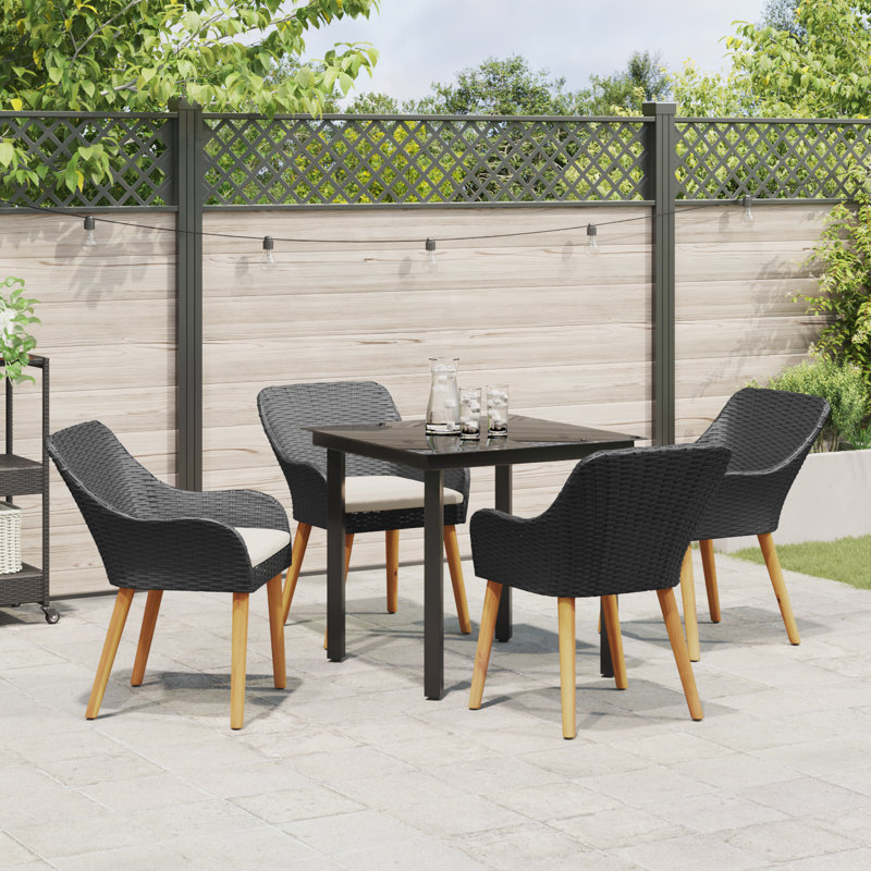 Ensemble de salle à manger de jardin avec coussin 5 pièces vidaXL, Black, H 29,1 po x l 31,5 po x P 31,5 po, 4