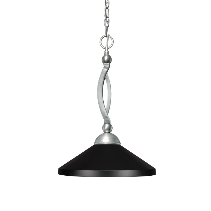 Luminaire suspendu à chaîne Whitby, fini nickel brossé avec abat-jour en métal conique noir mat de 14 po