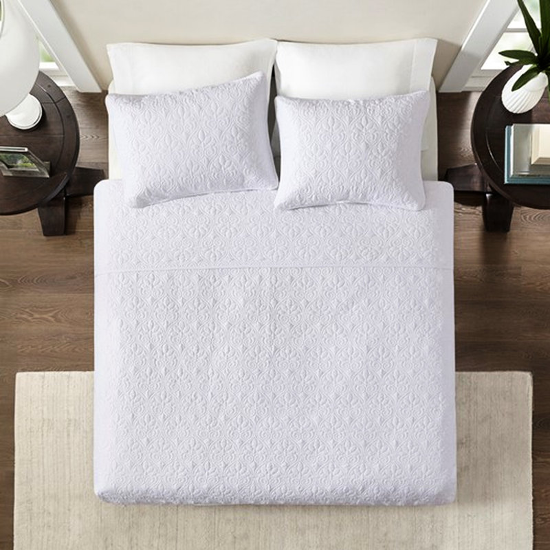 Courtepointe réversible pour lit simple / simple TG - Literie d'été et d'hiver de couleur blanche Rembourrage en coton pré-lavé comprenant 2 taies décoratives lavables à la machine et assorties