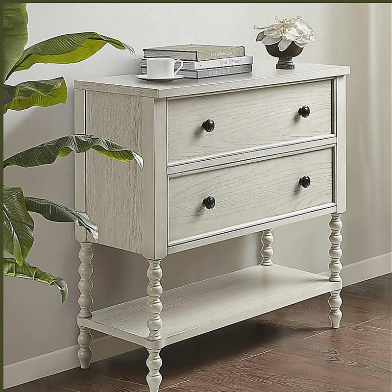 Commode décorative 2 tiroirs crème antique, Naturel
