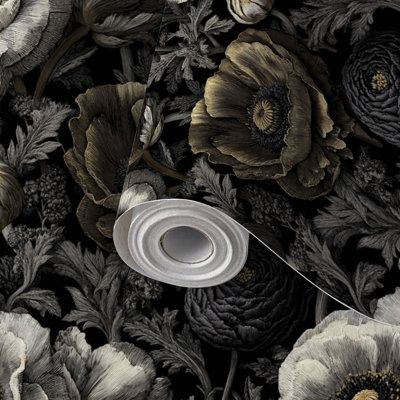 Papier peint adhésif auto-adhésif élégant et amovible à motif floral monochrome 24 po x 118 po (60 x 300 cm)