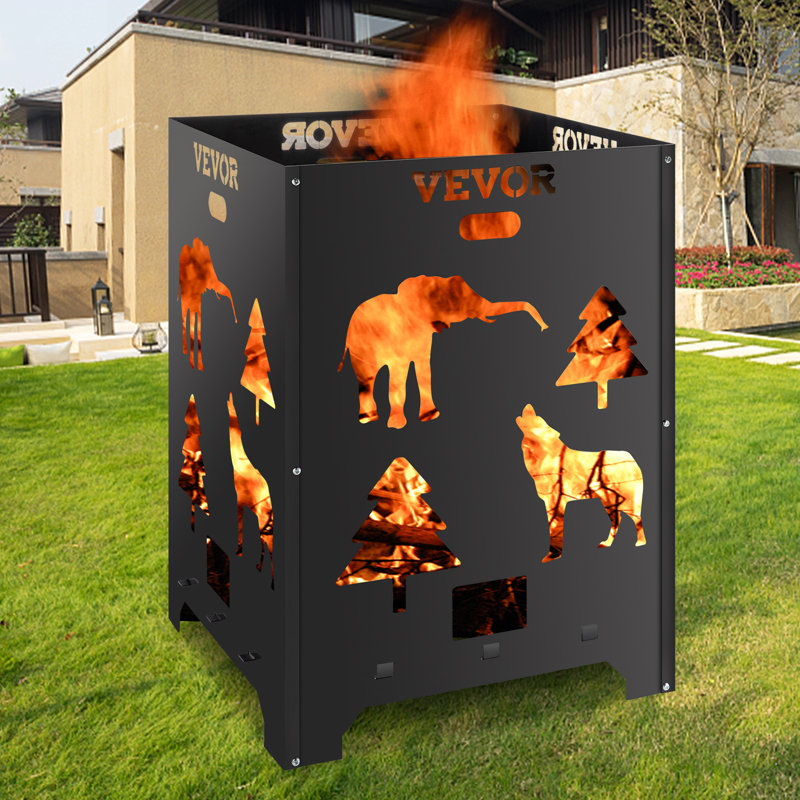 Lechiaro Square Steel Wood Burning Smokeless Fire Pit, 27" H x 21" W x 21" D