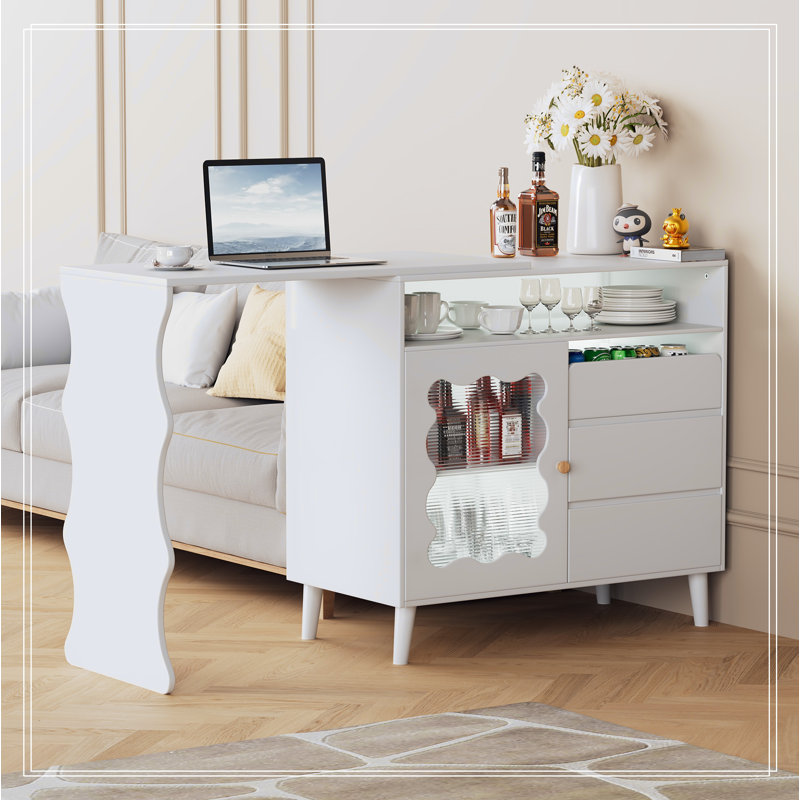 41"-79" Cloud Wave Extendable Sofa Bar Table Cabinet Behind Couch Pub Table with LED