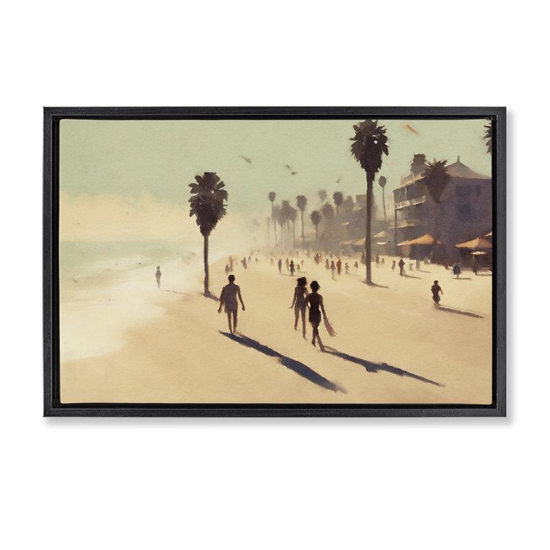  Toile flottante encadrée «Tropical Shore Walk» par Noah Bay, Cadre flottant noir de jais, H 17 po x l 25 po
