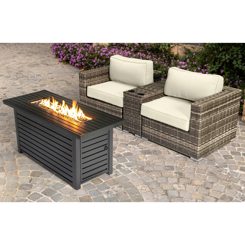 Ensemble de conversation pour 2 personnes Lsi avec coussins Sunbrella et foyer rectangulaire en métal, Canevas