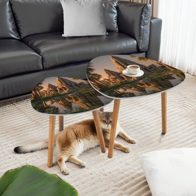 Ensemble de 2 tables gigognes triangulaires angkor khmer architecture du patrimoine mondial siem reap