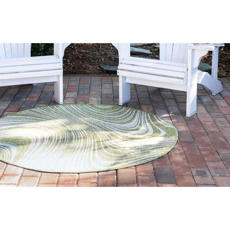 Tapis d'extérieur Iris couleur fougère, Rond 4 pi