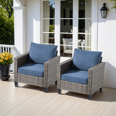 Chaises en osier d'extérieur Amerissa pour 2 personnes, chaises en rotin toutes saisons avec coussins confortables