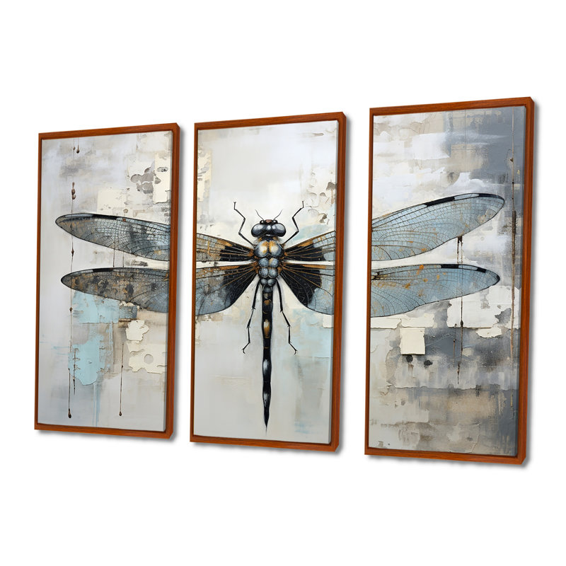 «Dragonfly Delight IV», ensemble d'art sur toile, H 40 po x l 60 po, Cadre flottant brun