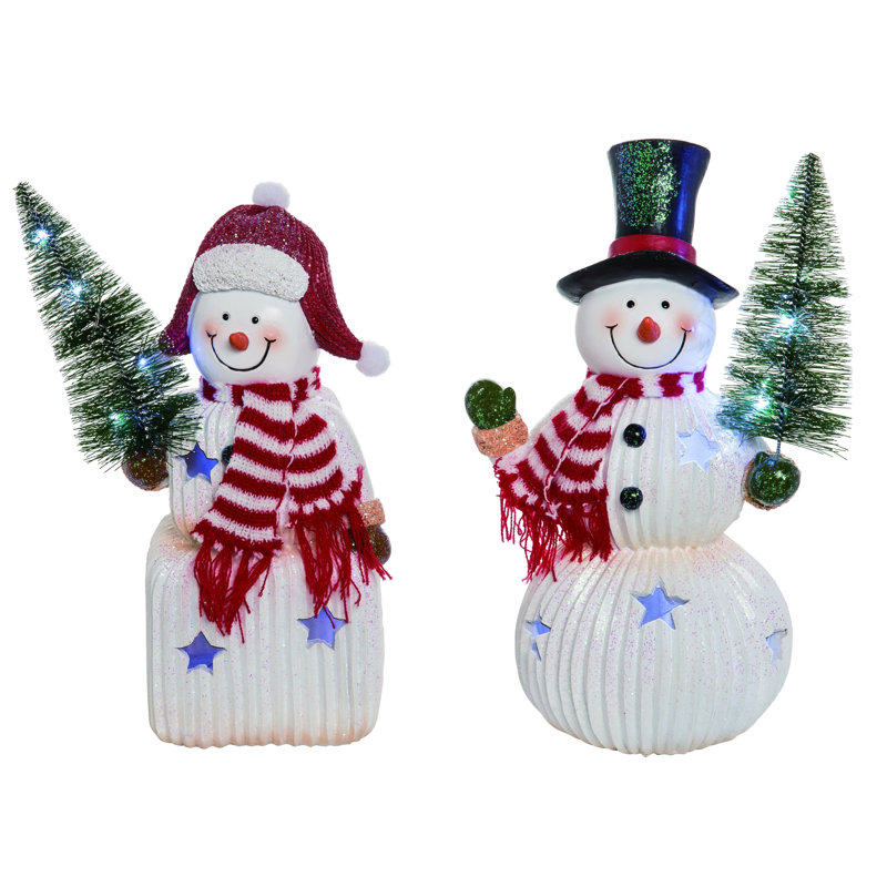 Ensemble de bonhomme de neige joyeux Noël en résine 2 pièces