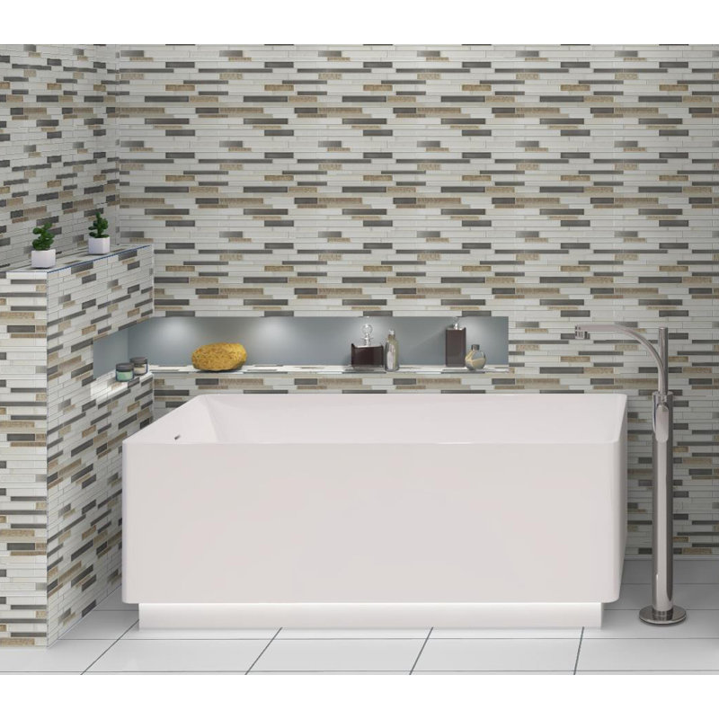 Reign Natural Stone and Glass Beveled Tile Mosaic Sheet, Scots