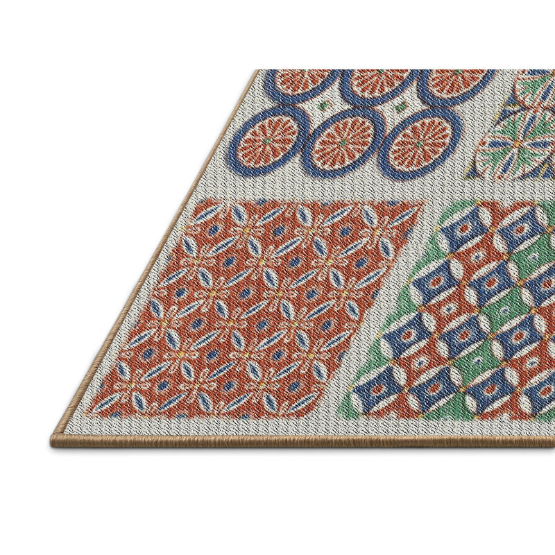 Tapis vert/bleu/rouge tissé à la machine, Rectangle 7 pi x 10 pi