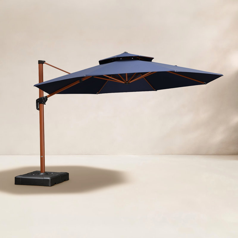 Parasol en porte-à-faux rond en bois 11 pi Yaresli, beige, Beige