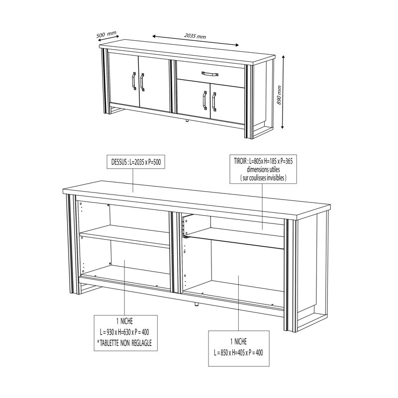 Boulware 204 Cm Wide 1 Drawer Sideboard