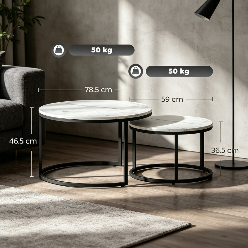 Set of Two Marble-Effect Coffee Tables, Marble White