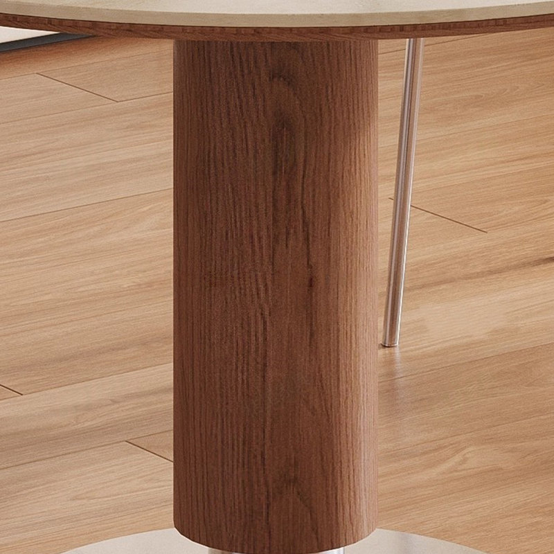Table de salle à manger en acier inoxydable et bois de frêne massif, H 29,52 po x L 43,3 po x l 43,3 po