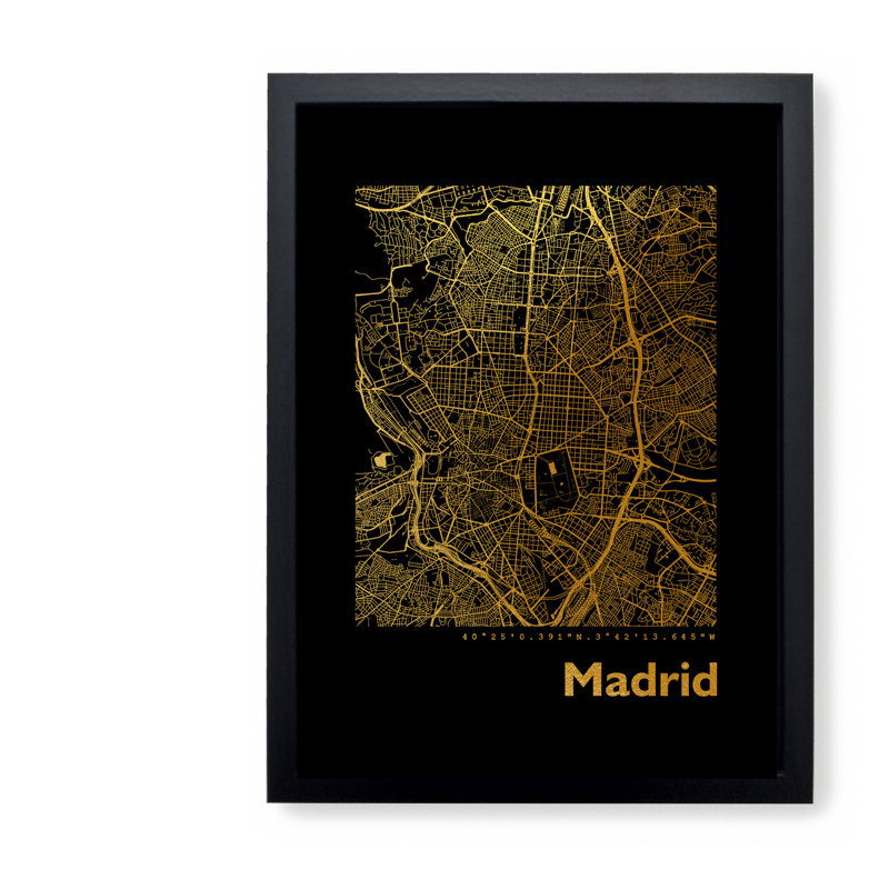 Madrid Map - Single Picture Frame Print, 42.5cm H x 32.5cm W x 3.5cm D