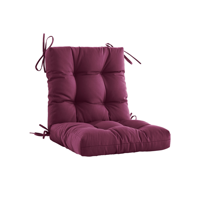 Outdoor Chair Cushions, 20x4 Inches Water-Resistant Fade-Resistant Patio Seat Pads With Straps, 100% Polyester Non-Removable Cover, Recycled Filling For Patio, Deck, Garden Chairs,Plum