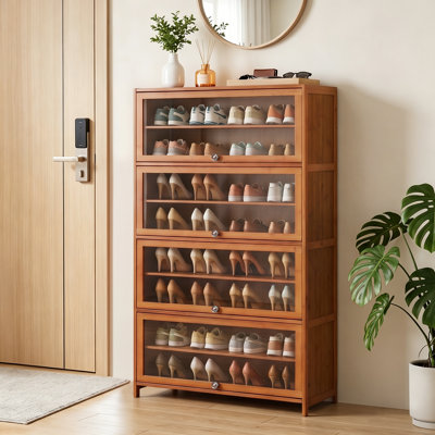9-Tier 40 Pairs Shoe Cabinet with Acrylic Door, Bamboo Shoe Rack Storage Organizer for Entryway