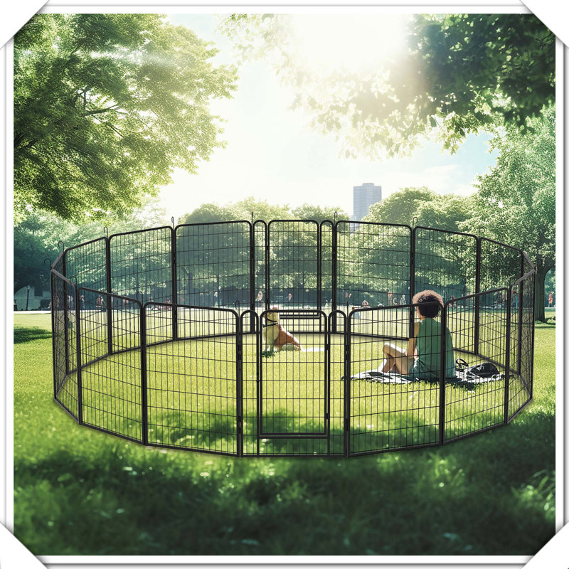 Clôture de parc en métal robuste avec porte à 16 panneaux d'extérieur