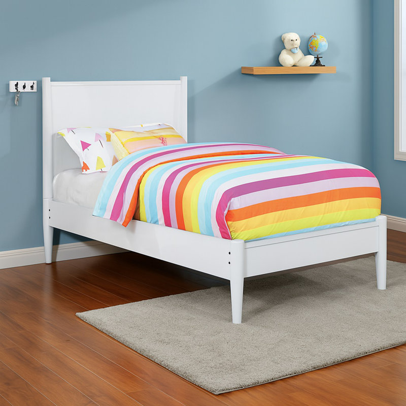 Lit plateforme Mid-Century, Simple, Blanc