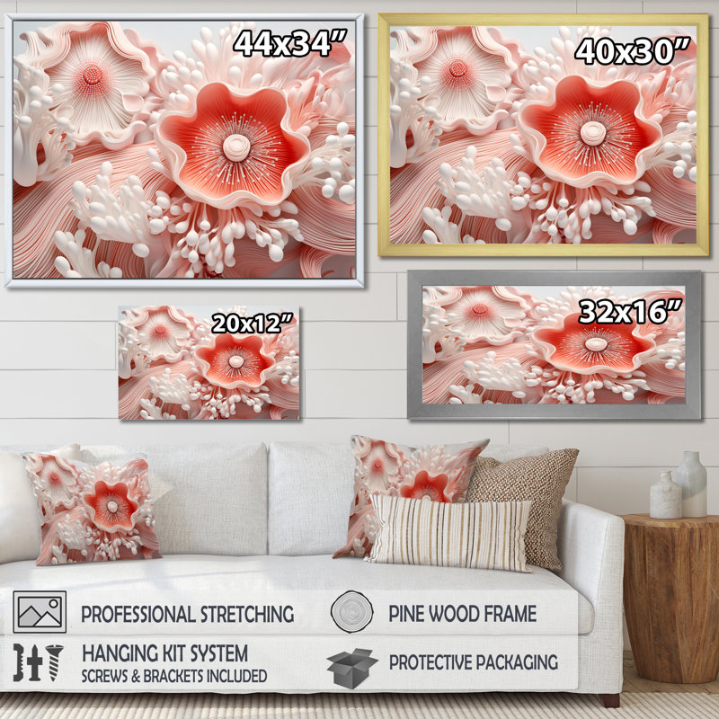 «Giant Plumose Anemone Collage I», reproduction sur toile florale, Cadre flottant doré, H 34 po x l 44 po