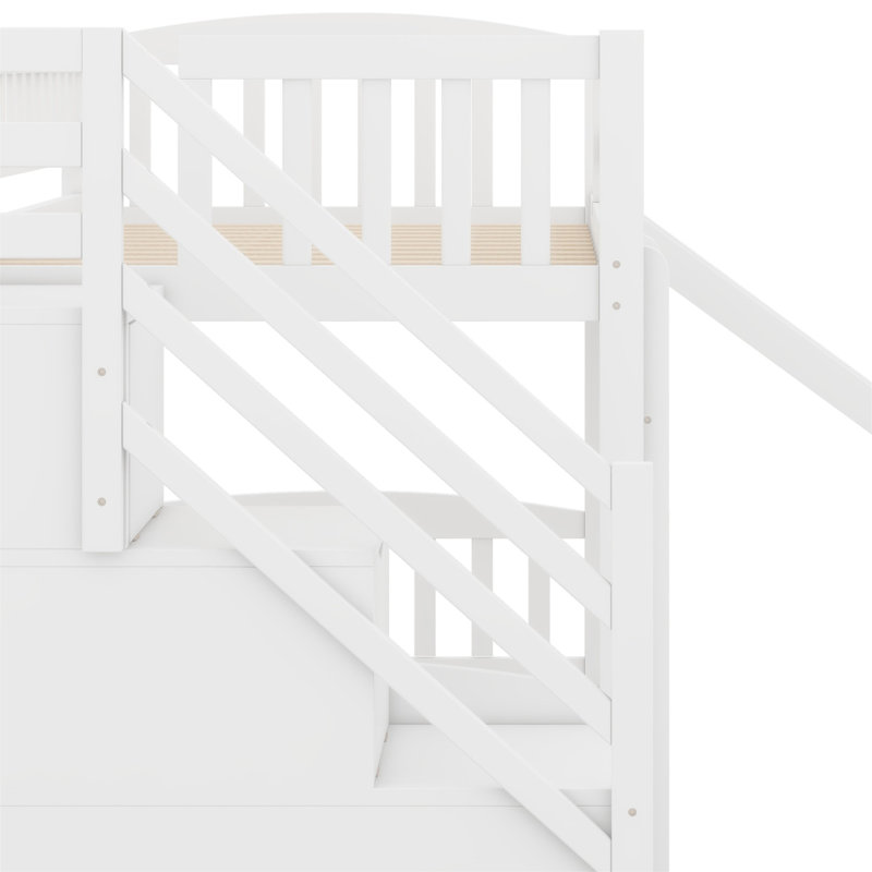 Lit mezzanine avec deux tiroirs et glissade, Blanc