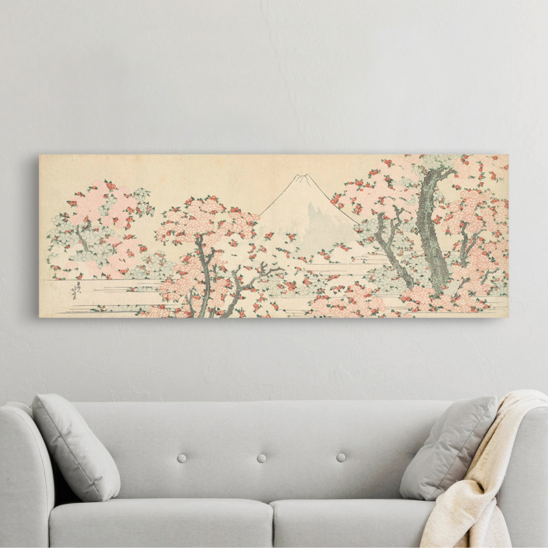 Mount Fuji With Cherry Trees In Bloom by Katsushika Hokusai - No Frame Print on Canvas, 35cm H x 100cm W x 4cm D