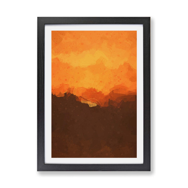 Orange Sunset Abstract Art - Single Picture Frame Painting, 33cm H x 45cm W x 2cm D, Black