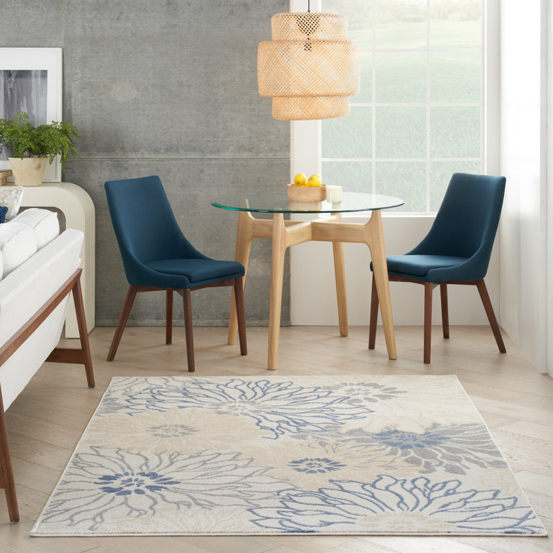 Tapis gris ivoire PassionFloral, Rectangle 5 pi 3 po x 7 pi 3 po