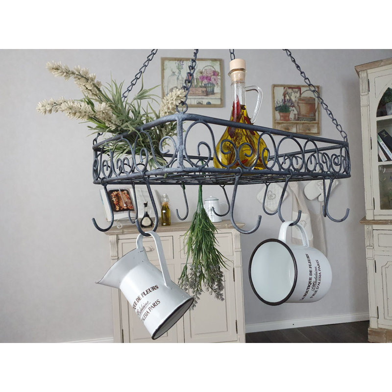 Metal Handcrafted Rectangle Hanging Pot Rack, 45cm W x 31cm D