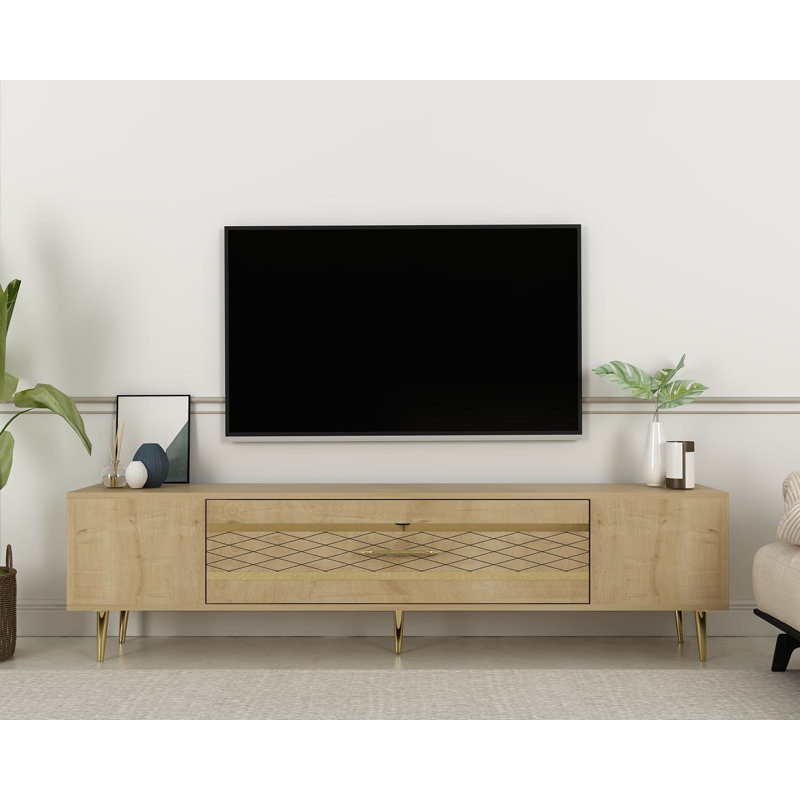 Meuble télé Catena 100% panneau de particules enduit de mélamine, hauteur des pieds: 5,9 pouces | Parfait pour les salons modernes et les espaces de divertissement, design durable et élégant