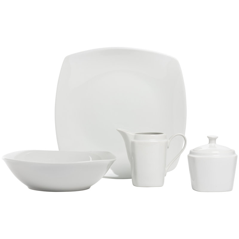 White Porcelain Square Dinnerware Set, Service for 8